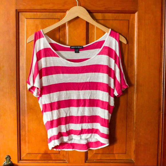 Pink & White Exposed Shoulder Tee | 2 for $10 Bundle Item - Picture 1 of 4